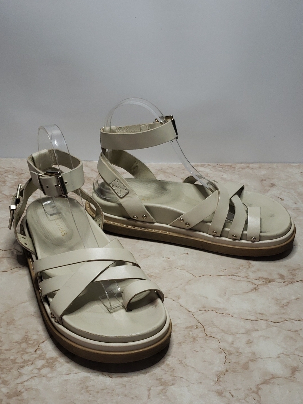 ALOHAS Women's Cream Strappy Ankle‑Buckle Sandals 38